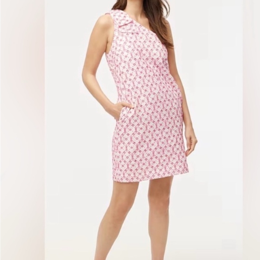J. Crew Pink Geometric One-Shoulder Dress